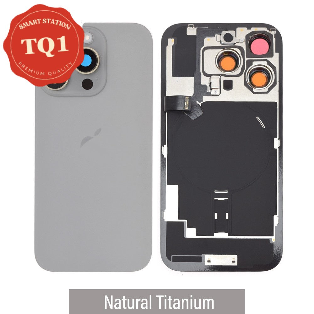 [TQ1] Premium iPhone 16 Pro Back Glass Replacement w Wireless Charging and Flash Flex Cable- Natural Titanium