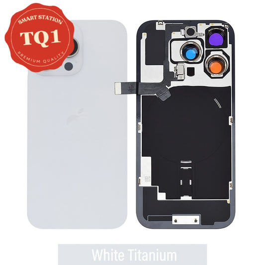 [TQ1] iPhone 16 Pro Rear Cover Replacement w Rear Camera Lens& Wireless NFC Charging with Flash Flex Cable - White Titanium