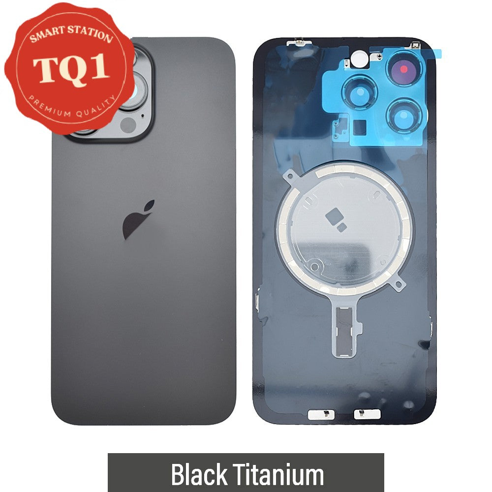 [TQ1] Premium iPhone 15 Pro Max Back Glass Replacement w MagSafe Magnet- Black Titanium