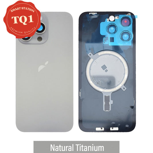 [TQ1] Premium iPhone 15 Pro Max Back Glass Replacement w MagSafe Magnet- Natural Titanium