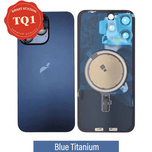 [TQ1] Premium iPhone 15 Pro Max Back Glass Replacement w MagSafe Magnet- Blue Titanium
