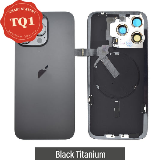 [TQ1] Rear Cover Glass with Camera Lens Glass and Wireless Charging Flex for iPhone 15 Pro Max-Black Titanium