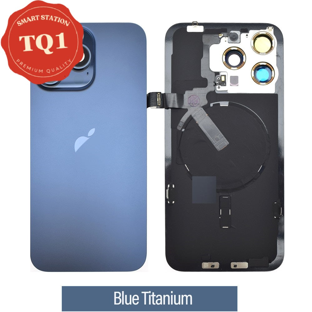 [TQ1] Rear Cover Glass with Camera Lens Glass and Wireless Charging Flex for iPhone 15 Pro Max-Blue Titanium