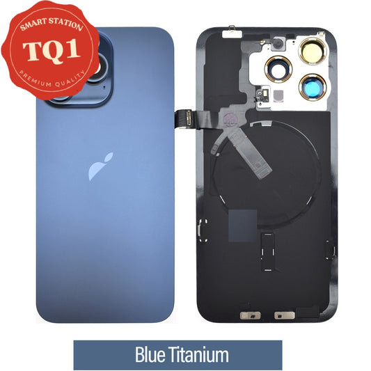 [TQ1] Rear Cover Glass with Camera Lens Glass and Wireless Charging Flex for iPhone 15 Pro Max-Blue Titanium