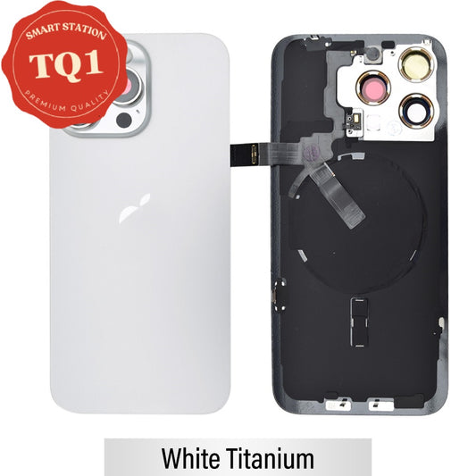[TQ1] Rear Cover Glass with Camera Lens Glass and Wireless Charging Flex for iPhone 15 Pro Max-White Titanium