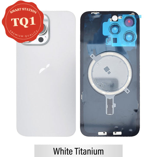 [TQ1] Premium iPhone 15 Pro Max Back Glass Replacement w MagSafe Magnet- White Titanium