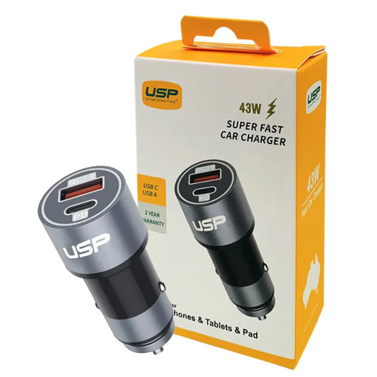 43W USB A + TYPE C Fast Car Charger USP