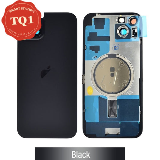 [TQ1] iPhone 15 PLUS Back Rear Cover w Rear Camera Lens& MagSafe Magnet (Glass with Metal Panel) -Black