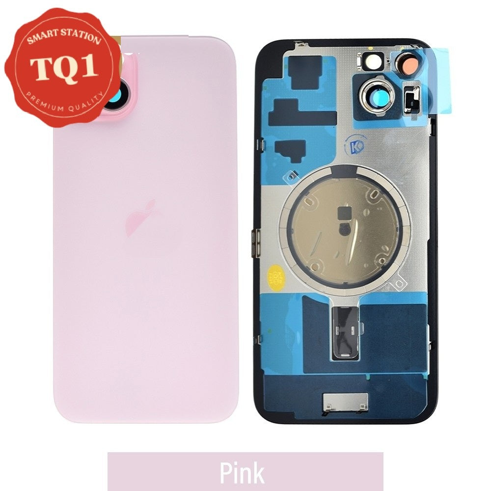 [TQ1] iPhone 15 PLUS Back Rear Cover w Rear Camera Lens& MagSafe Magnet (Glass with Metal Panel) -Pink