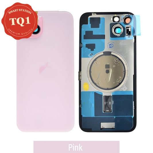 [TQ1] iPhone 15 PLUS Back Rear Cover w Rear Camera Lens& MagSafe Magnet (Glass with Metal Panel) -Pink