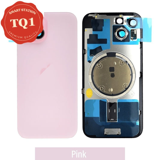 [TQ1] iPhone 15 Back Rear Cover w Rear Camera Lens& MagSafe Magnet (Glass with Metal Panel) -Pink
