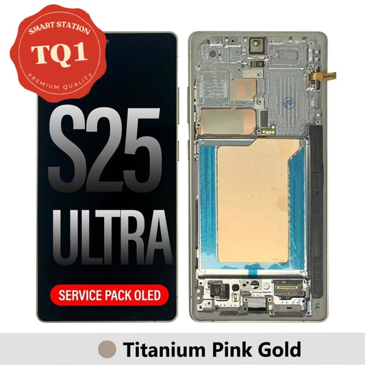 [TQ1] Samsung S25 Ultra Screen Replacement-Titanium Pink Gold Service Pack OLED with Refurb Frame