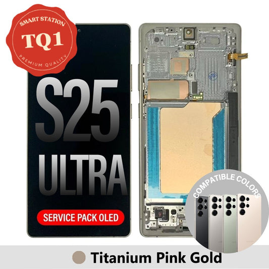 [TQ1] Samsung S25 Ultra Screen Replacement-Titanium Pink Gold Service Pack OLED with Refurb Frame