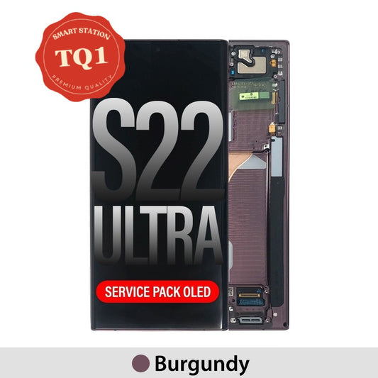 [TQ1] Samsung Galaxy S22 Ultra 5G S908B OLED Screen Replacement-Burgundy (Service Pack Screen with Refurbished Frame)