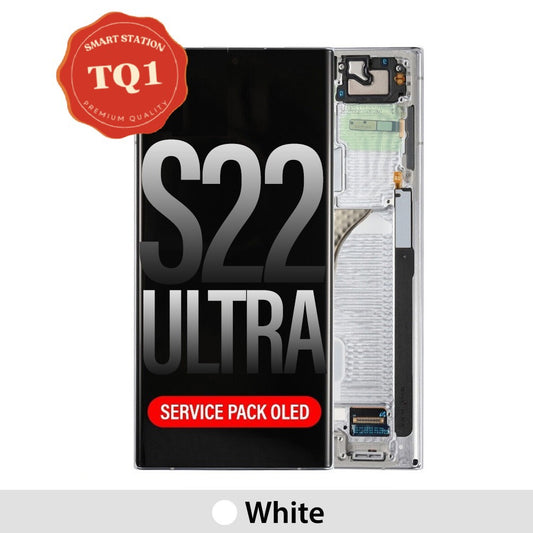 [TQ1]  Samsung Galaxy S22 Ultra 5G  S908B OLED Screen Replacement- White (Service Pack Screen with  Refurbished Frame)