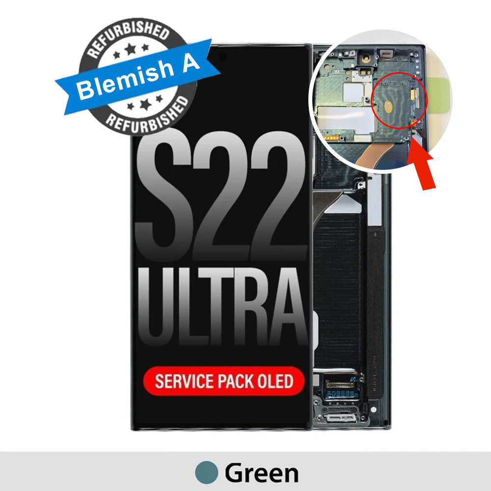 [TQ1- Blemish] Samsung Galaxy S22 Ultra 5G S908B OLED Screen Replacement- Green (Service Pack Screen with Refurbished Frame)