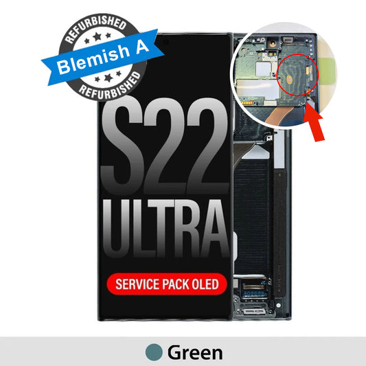 [TQ1- Blemish] Samsung Galaxy S22 Ultra 5G S908B OLED Screen Replacement- Green (Service Pack Screen with Refurbished Frame)
